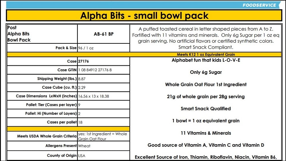 Alpha-Bits Cereals Nutritional Information